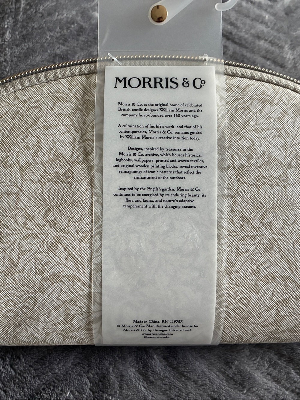 William Morris Beige Bird and Anemone Floral Zippered Travel Makeup Pouch NEW! - Picture 2 of 7